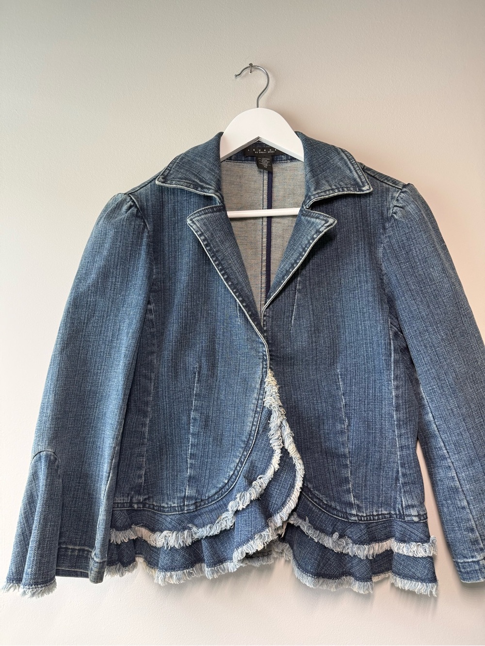 Laundry by Shelli Segal Y2K Denim Ruffle Blazer Jacket Size 10
